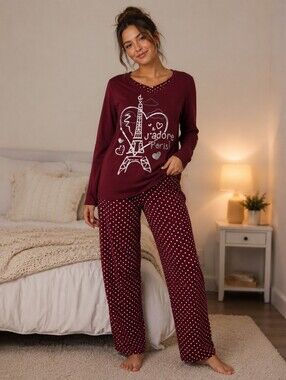 KARMILLA LINGERIE PARIS PRINT POLKA DOT COTTON PAJAMA SET SIZE SMALL